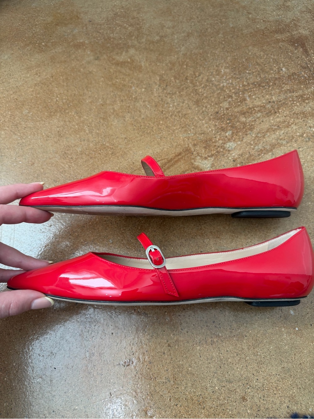 Stuart Weitzman Red Patent Pointed Mary Jane Flats - Picture 2 of 9